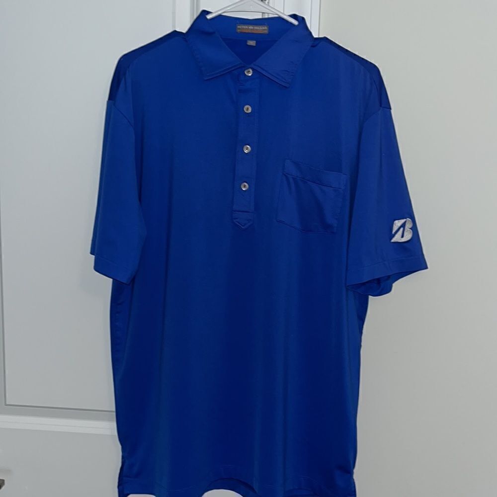 Peter Millar Duke Royal Blue Summer Comfort golf pocket polo shirt M Bridgestone